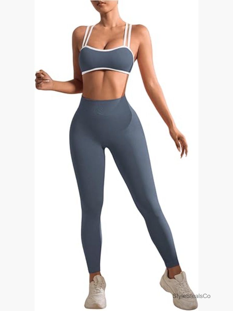 Seamless Workout Set Cross Back Sports Bra High Waist Leggings Small